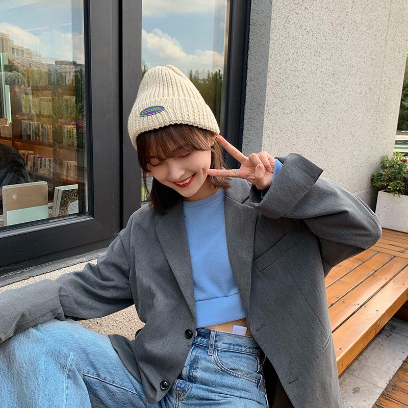 Beige knitted wool hat women's autumn and winter knitting Korean tide warm student autumn and winter hat