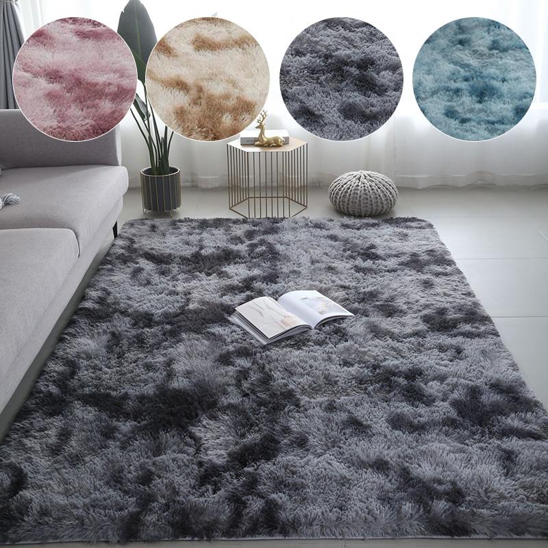 1PC Washable Fluffy Carpet Plush Rug Floor Mat Long Plush Tie Dye Large Size Soft Decoration Bedroom