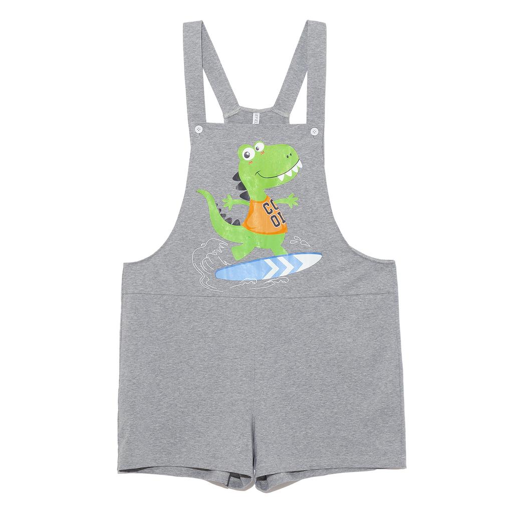 S-XXL Men Cartoon Dinosaur Printed Overalls Pajamas Back Color Blocking Pockets Adjustable Straps Bib Shorts Rompers Sleepwear