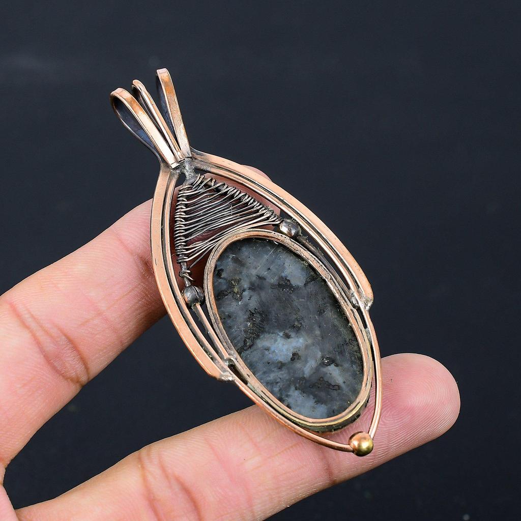 Larvikite Gemstone Pure Copper Wire Wrapped Handmade Jewelry Pendant