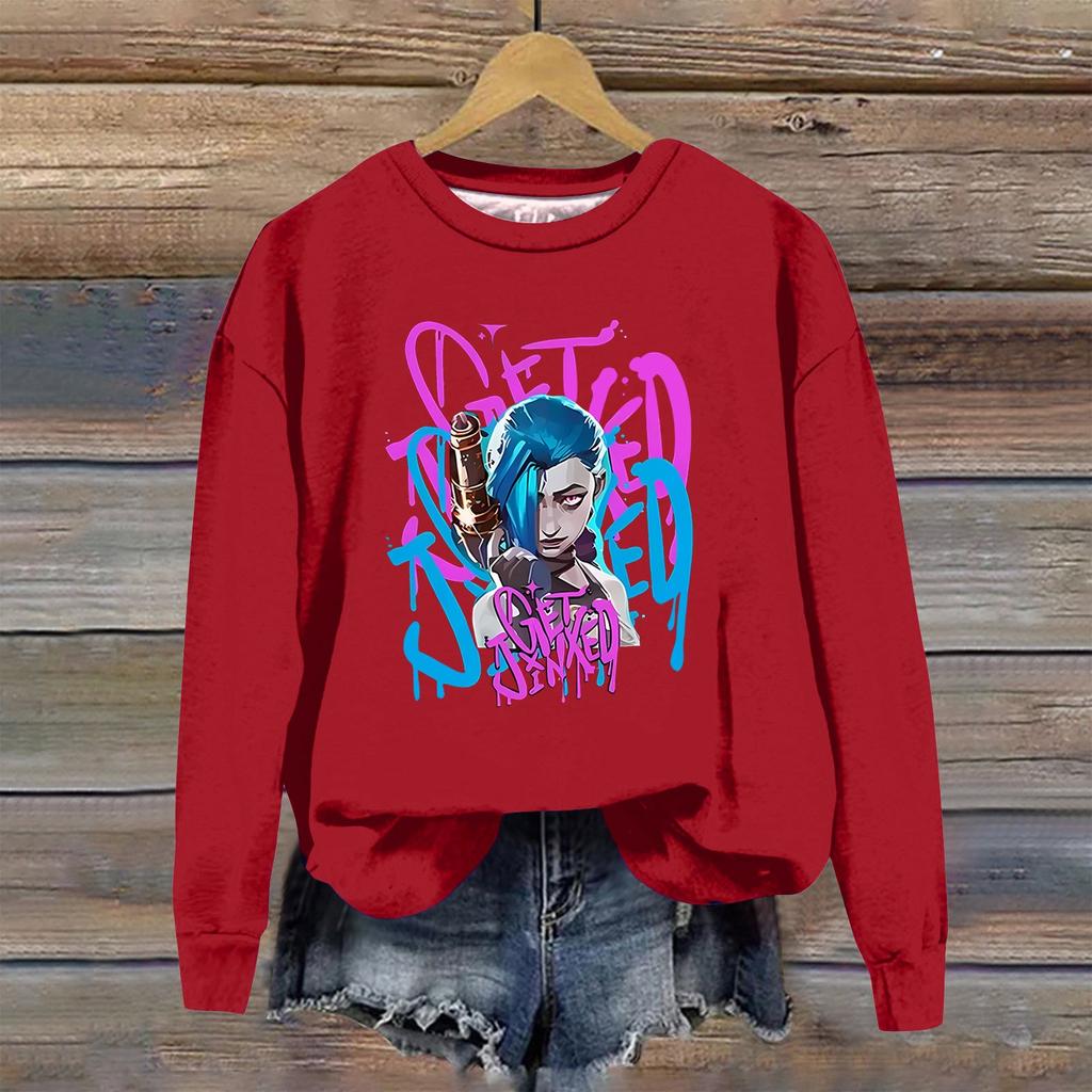 Женская повседневная модная блузка с длинным рукавом и круглым вырезом с принтом и пуловером