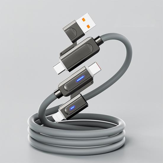100 см 4-в-1 зарядный кабель USB Type-C 8-контактный 100 Вт 480 Мбит/с для быстрой зарядки мобильного телефона, планшета, силиконовый кабель для передачи данных
