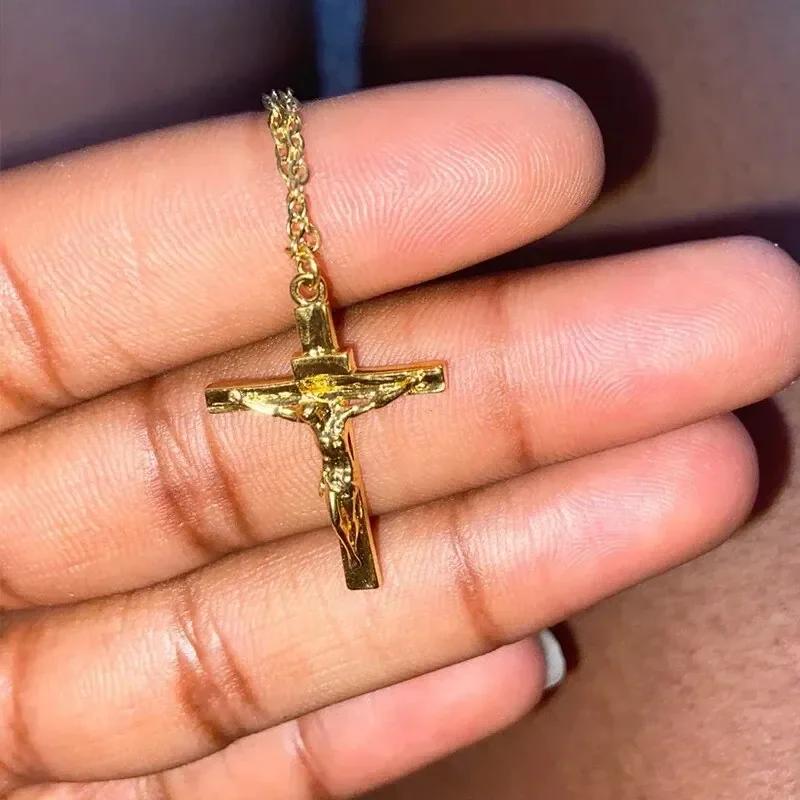 Нержавеющая сталь 316L Крест Ожерелье Позолота 18K Религиозный Подвеска Унисекс Гипоаллергенный Невыцветающая Цепь Церковные Украшения Подарок