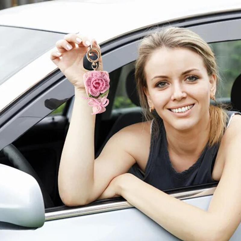 Вязаный букет, ручной дизайн цветка, брелоки-держатели для ключей, декоративный вязаный цветок, шикарный, 6 цветов