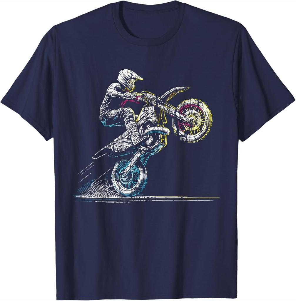 Мотоциклист Dirt Bike Ретро Мотоцикл Мотокросс Футболка 100% Хлопок Круглый Вырез Короткий Рукав Летняя Повседневная Мужская Футболка Уличная Одежда