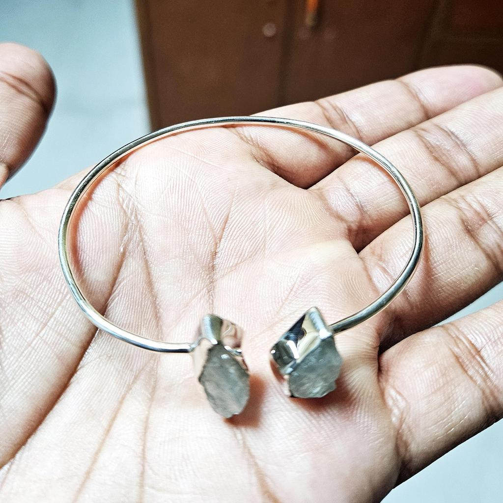 Браслет из необработанного аквамарина, ювелирные изделия ручной работы, серебро 925 пробы, браслет-манжета, браслет-бэнгл