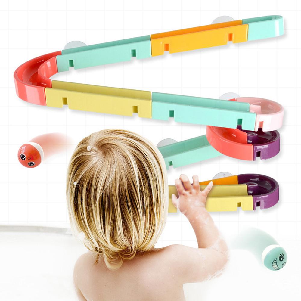 DIY Baby Bath Toys Wall Suction Cup Marble Race Run Track Bathroom Assembled Track Slippery Bath Toy Set For Children