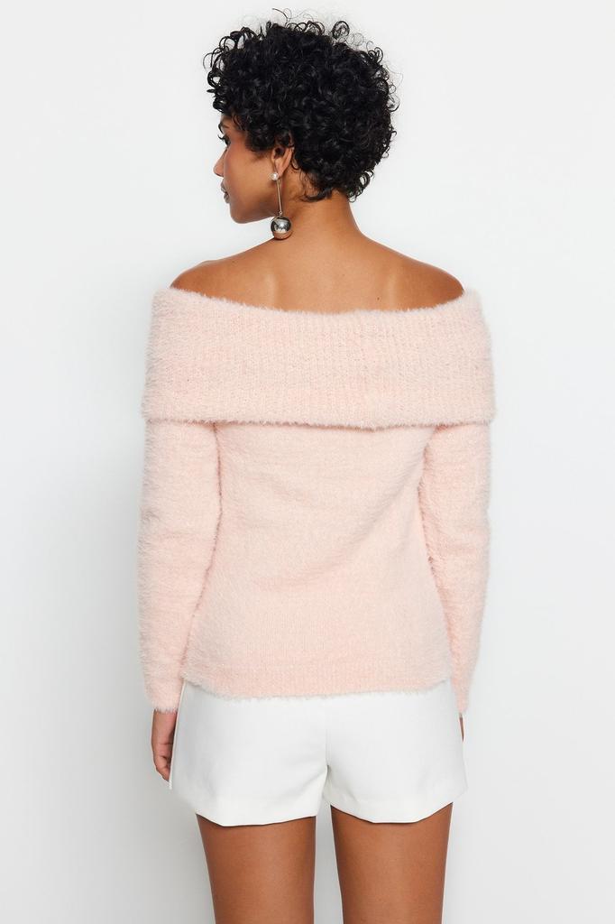 Women's Elegance Style Sweater Powder Carnen Collar Hairy Beard Yarn Knitwear Sweater