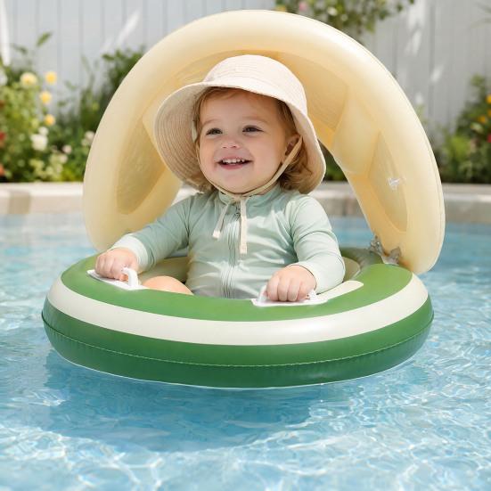 yangyizhi Baby Swim Ring with Canopy, Inflatable Striped Pool Float for Toddler Boys Girls, UV Sun Protection Swimming Safety Seat, Handle