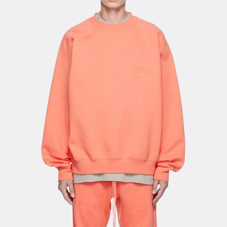 Fear of God Essentials Флисовая толстовка с круглым вырезом и принтом логотипа, унисекс, коралловая, FOG-FW22-259