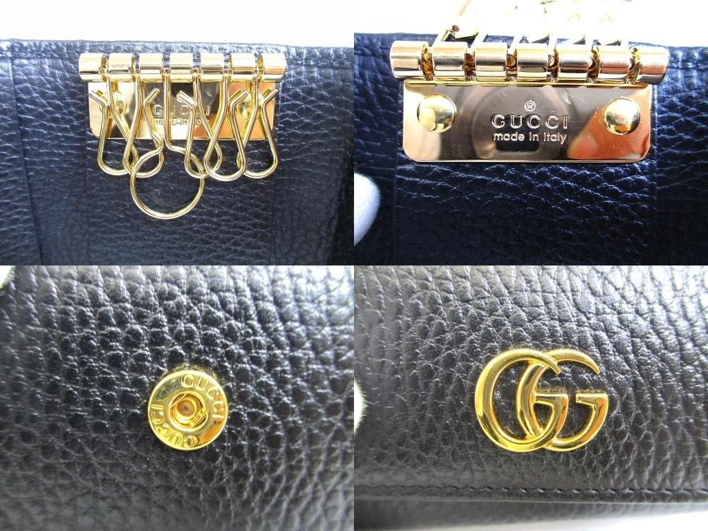 Оригинальный GUCCI Double G GG Черная Кожа Золото H/W 6 Фото Брелок #b092 Открытая коробка