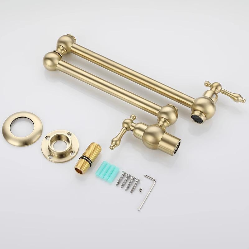 Black Wall Faucet Double Joint Spout Folding Stretchable Swing Arm Wall Kitchen Faucet Single Hole Two Handle Kitchen Sink