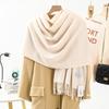 Soft Warm Wool Blend Scarf Women Winter Thick Solid Color Long Shawl With Fringe