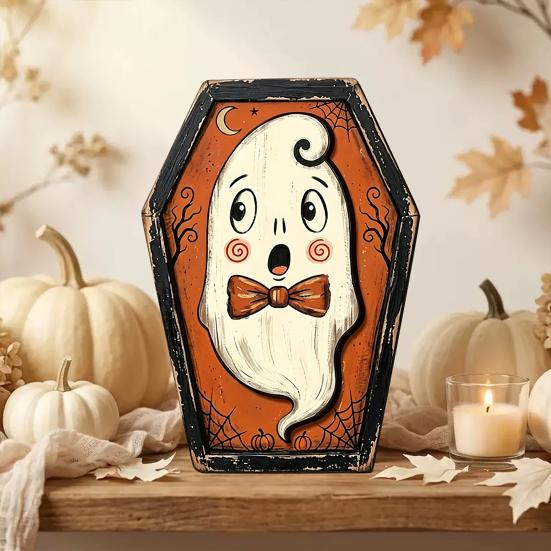 Hanging Decorations for Home Vintage Halloween Wooden Decor, Coffin-Shaped Tabletop Ornaments, Freestanding & Shelf Sitters Fall Ornament Mantel Porch