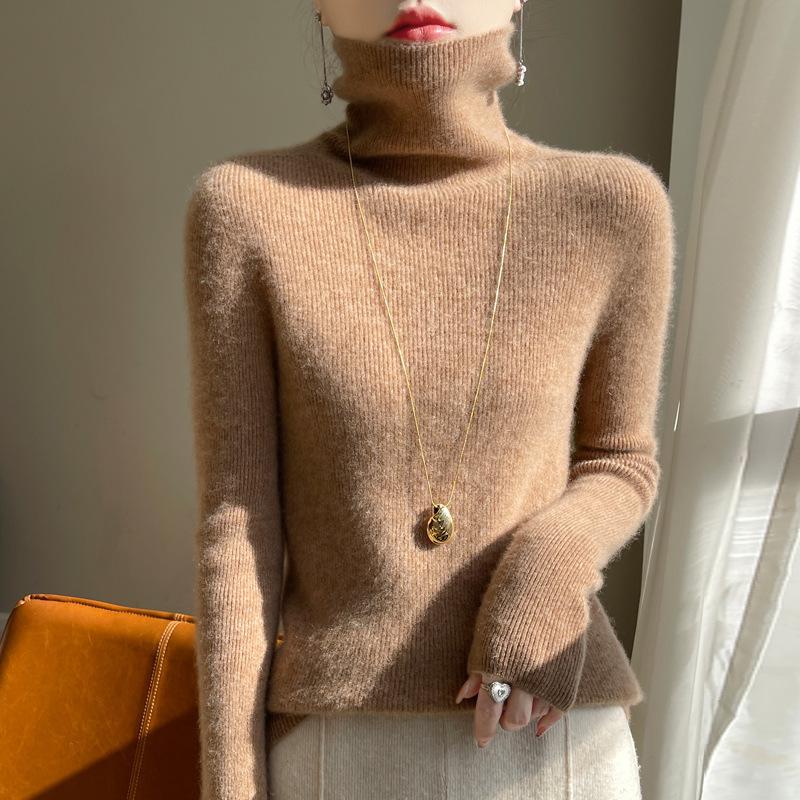 Women's Slim Fit Velvet High-Neck Knit Pullover
