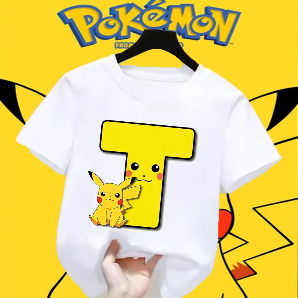 Anime Pokemons Tshirts for Children Pikachu Cartoon Letter Printed Shortsleeved Top Boys Girls Summer Fashion Sports Tshirt