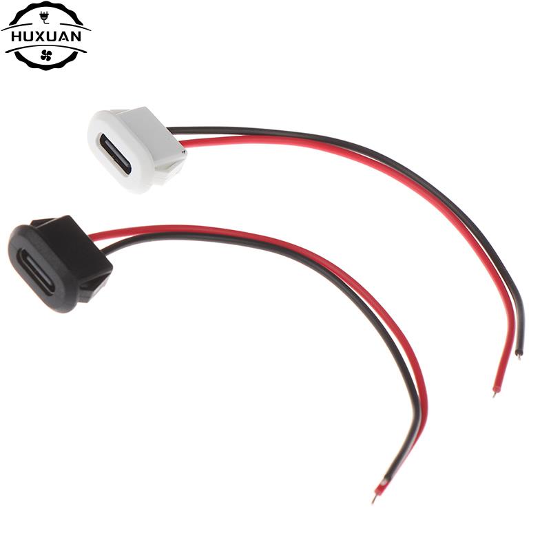 1 шт. Водонепроницаемый USB-разъем USB-C Type, 2-контактный, прямой обжим, гнездо, гнездо, интерфейс зарядки, с монтажным проводом