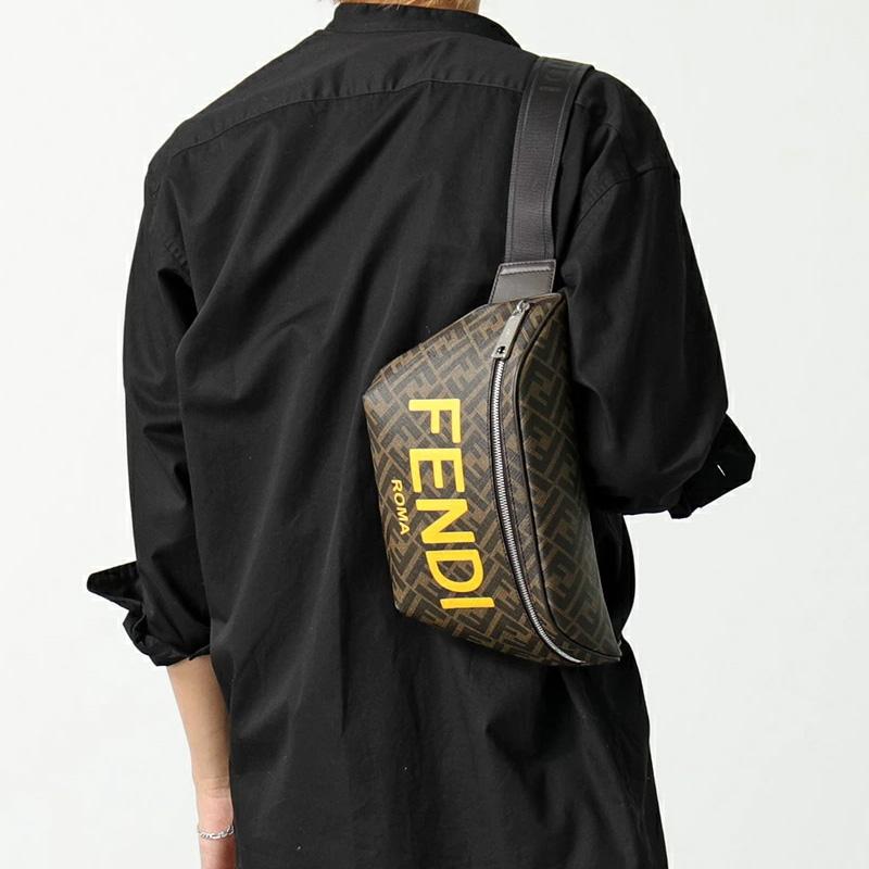 Fendi Roma Series Monogram Logo Polyurethane Shoulder Crossbody Waist Bag Men Bags Brown 7VA562-AJJ4-F1HR8