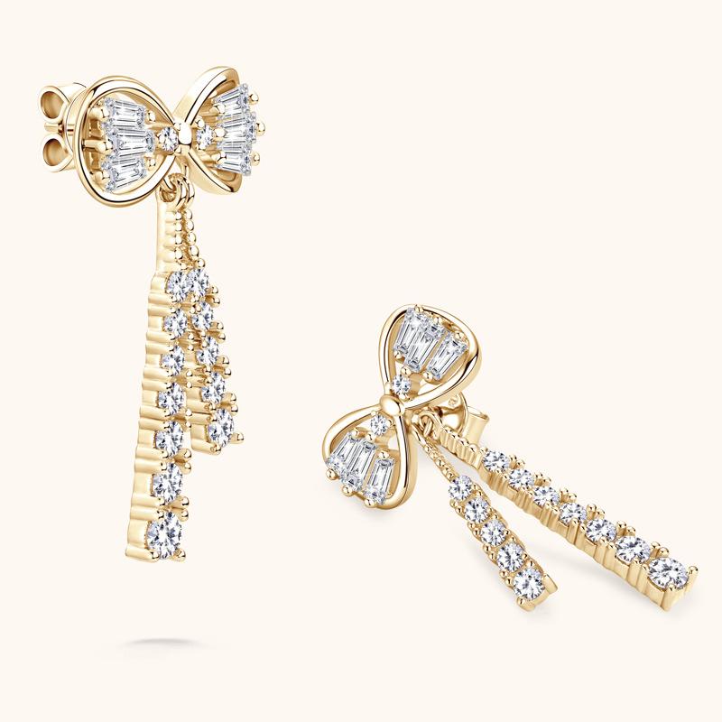 Silvere Glam European And American Light Luxury And High-end Style Bow Moissanite Ear Studs, Silver Ear Rings Long Full-stone Ear Accessories