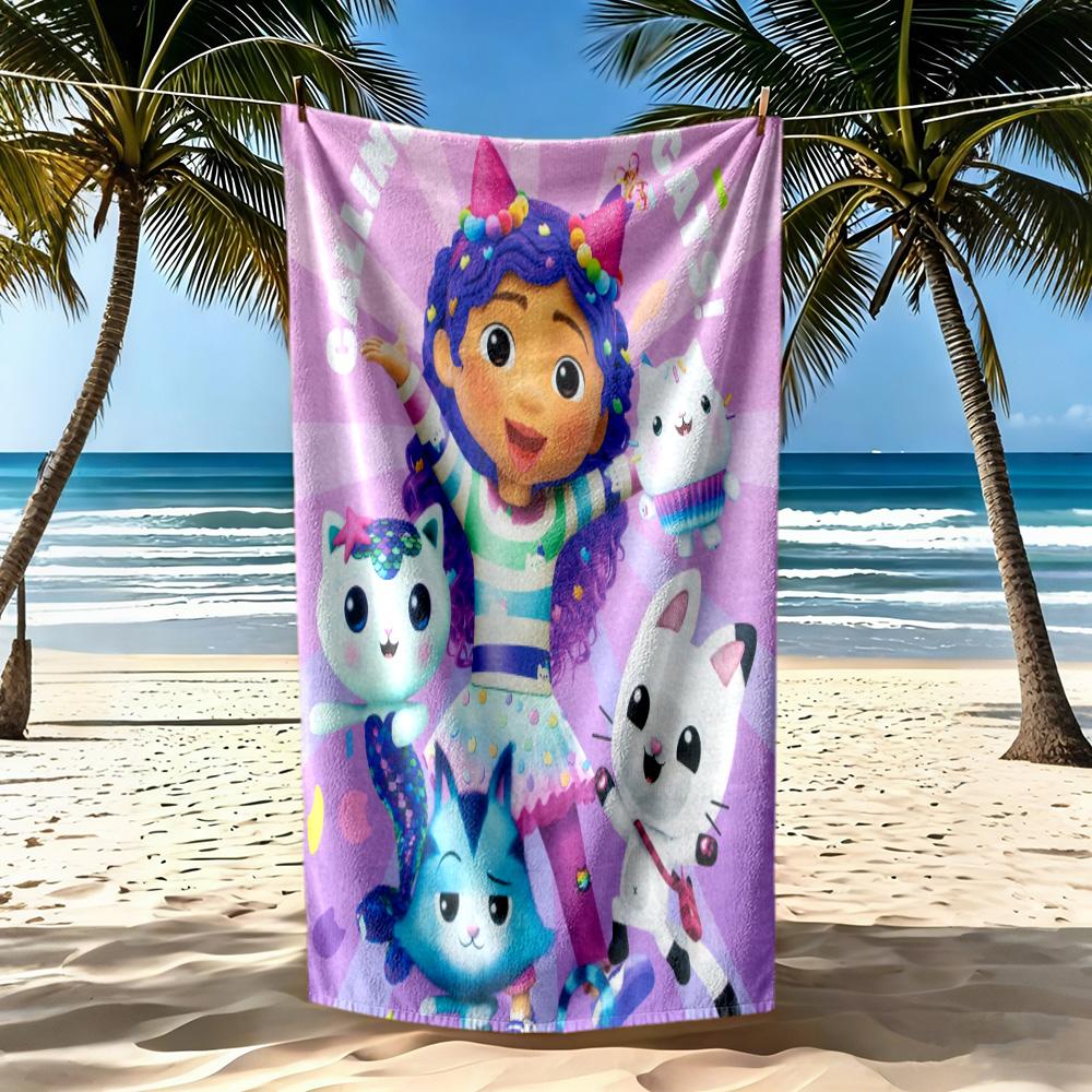 Cartoon Cute Gabbys Beach Towel Soft Durable Quick-Dry Comfortable Lightweight Suitable for Swimming, Gym, Camping, Yoga Vacation