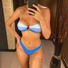 Мода сексуальный сращивание бандо средняя талия бикини женский купальник женский купальник из двух частей бикини комплект купальный костюм купальный костюм женский купальник