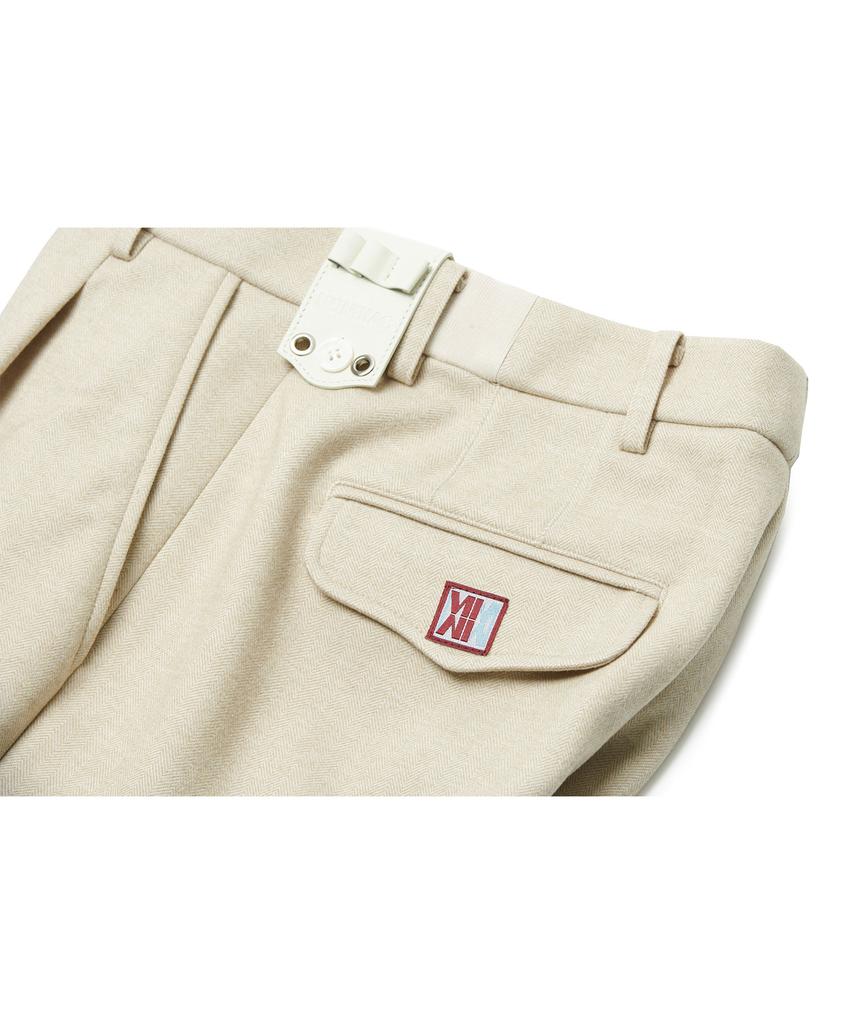Mondiag Men'S Single-Pleat Herringbone Pants (Beige)