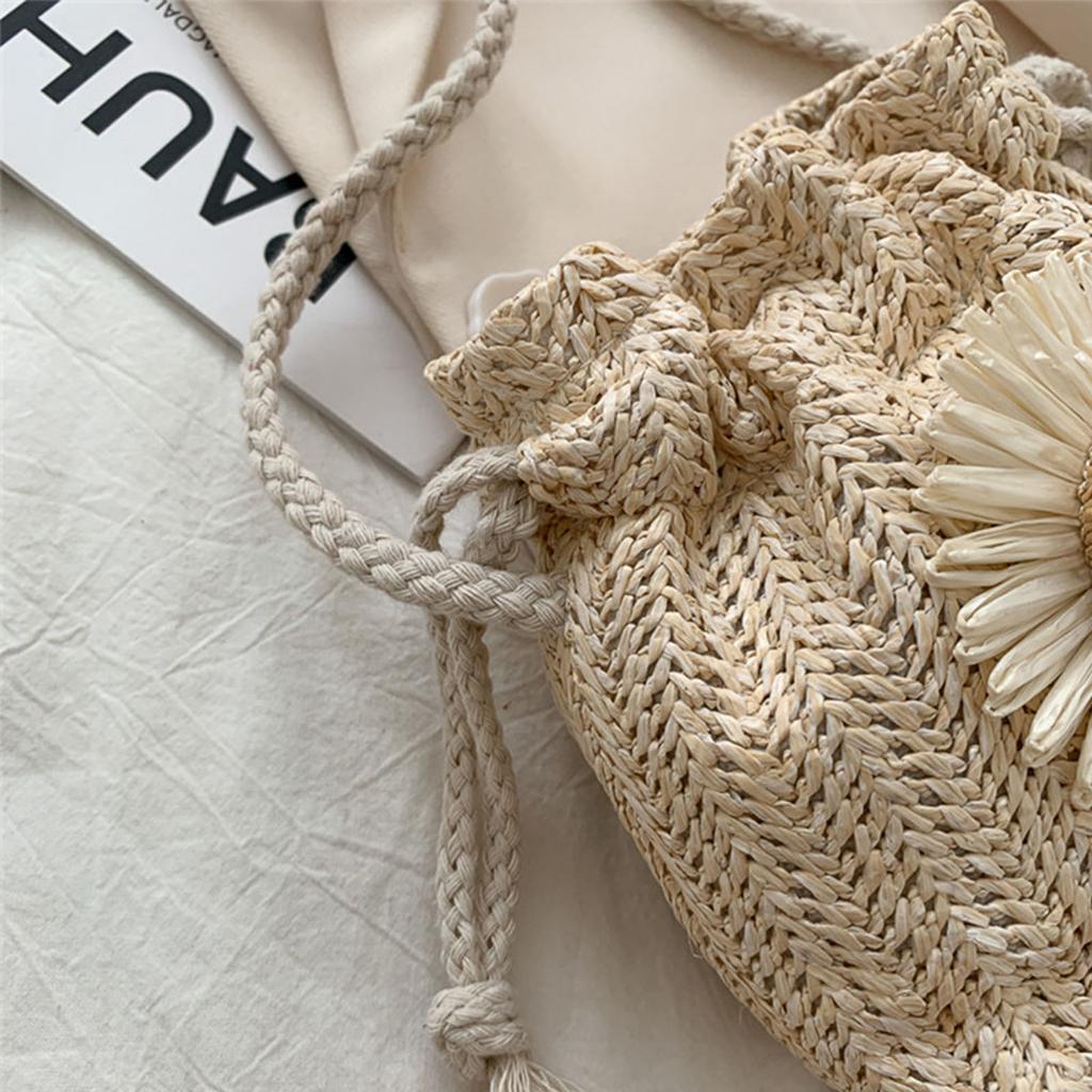 Модная соломенная сумка-мессенджер на шнурке, летняя сумка через плечо, цветочная соломенная сумка-ведро для фотосессии