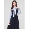 Autumn Design Feeling Waist and Thin Fake Two-piece Faculty Interview Long-sleeved Dress