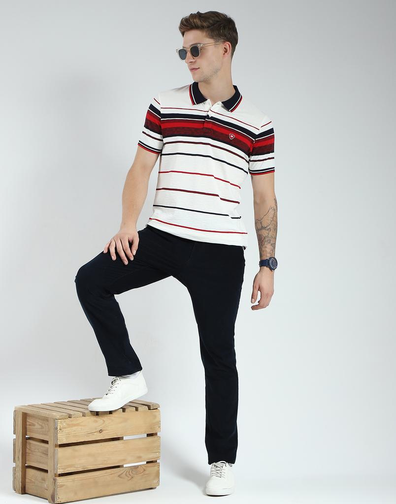 MONTE CARLO Men's Regular Fit Striped Half Sleeve Polo T-Shirt