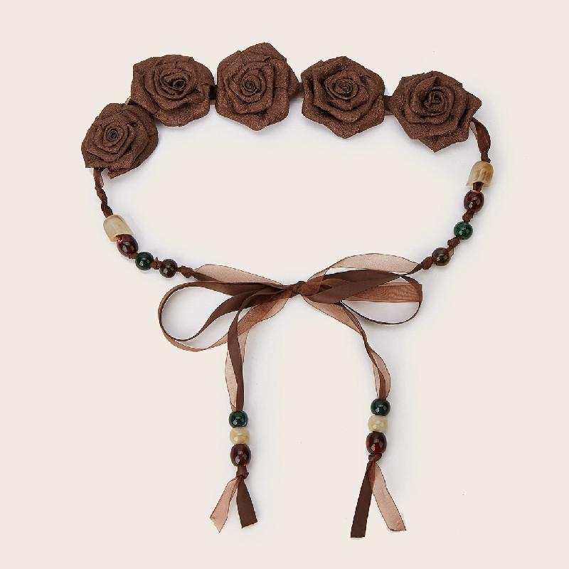 Beads Flower Shape Faux Leather Waist Belt For Dress Accessories Gift Fashion