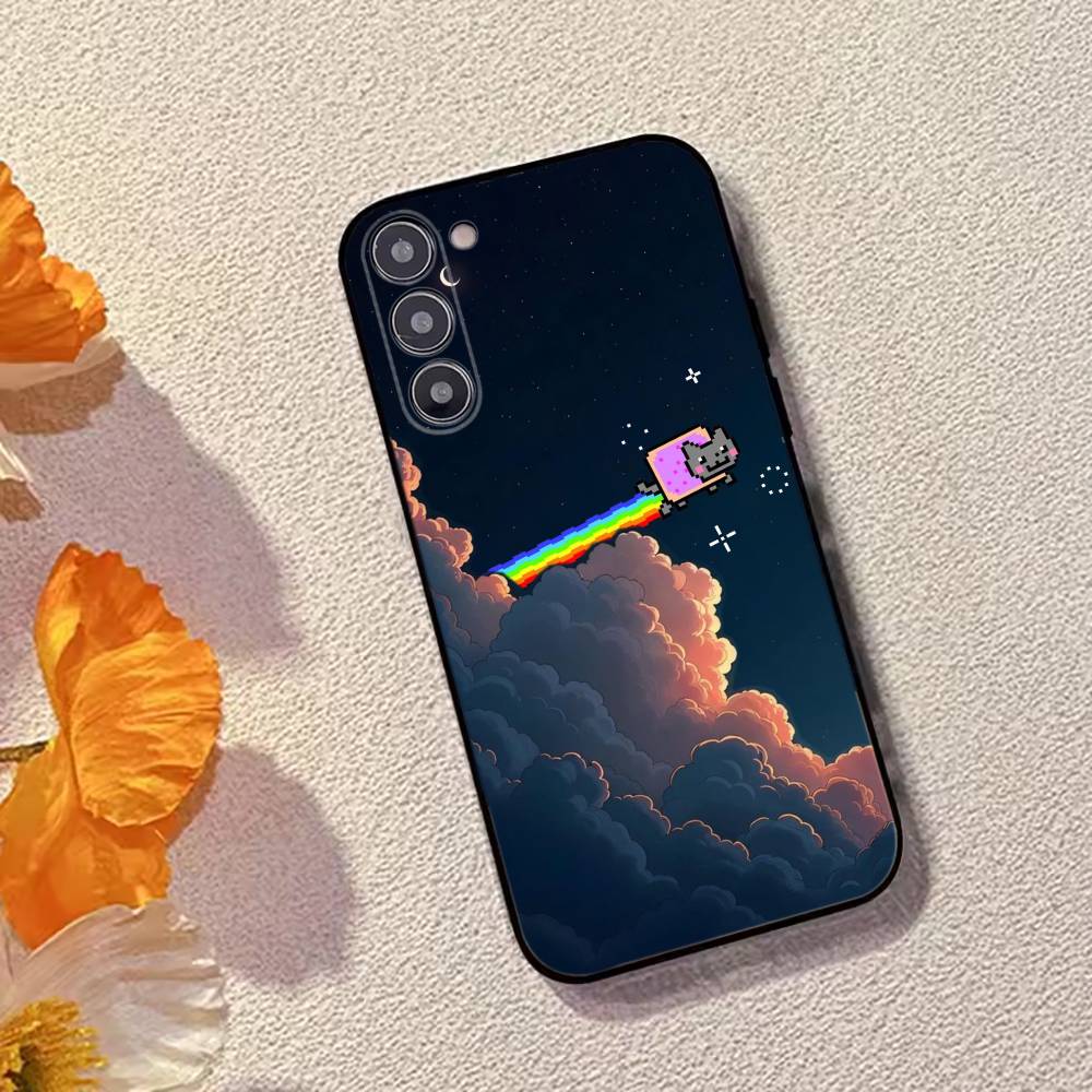 Милый Чехол-Телефон Кот N-Nyan Силиконовый Мягкий Для Samsung Galaxy A73,A72,A71,A70,A53,A52,A51