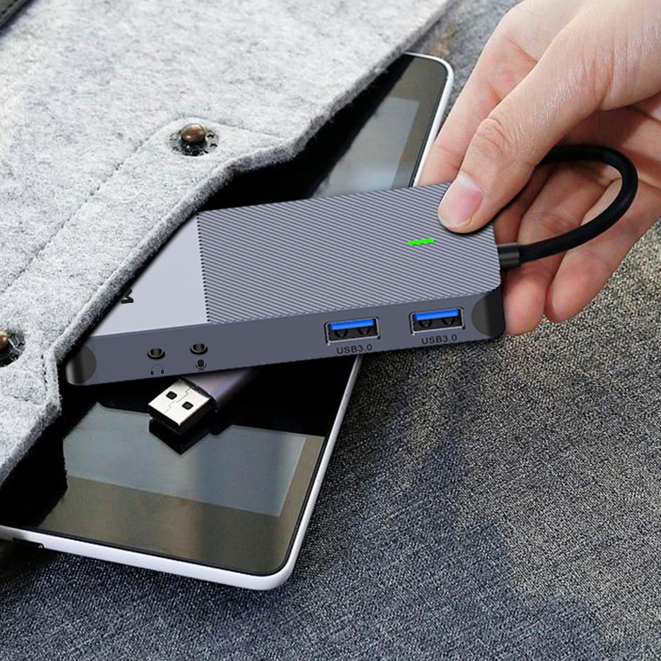 QGeeM Док-станция USB-концентратор 3.0 с тройным дисплеем, двойной HDMI VGA USB-адаптер-разветвитель для ноутбуков Xiaomi USB3.0-концентратор Аксессуары для ПК