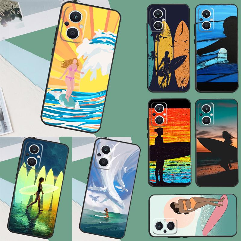 Surfing Art Surf Girl Case For OPPO Reno 13 13F 12 11 F 8T 7 8 10 Pro OPPO Find X8 X6 X3 Pro X5 Lite Cover Funda