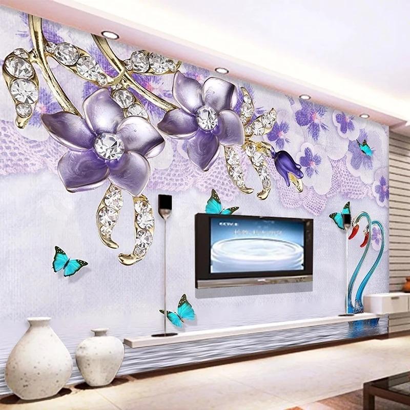 Настенные обои 3d Роскошный лебедь Цветок Ювелирные изделия Настенная живопись Гостиная Телевизор Диван Спальня Домашний декор Обои