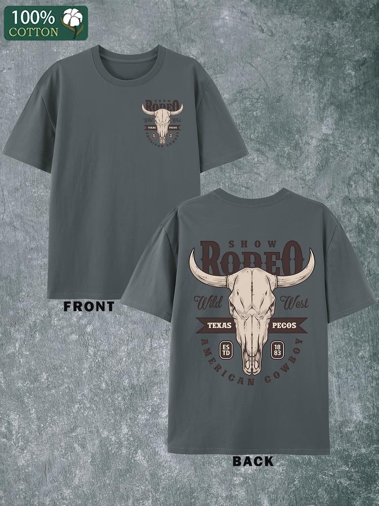 Ковбойская футболка Texas Pecos Дикий Запад Родео Хлопковая футболка Мужская Круглый вырез Короткий рукав Хлопковая Повседневная футболка Свободного стиля