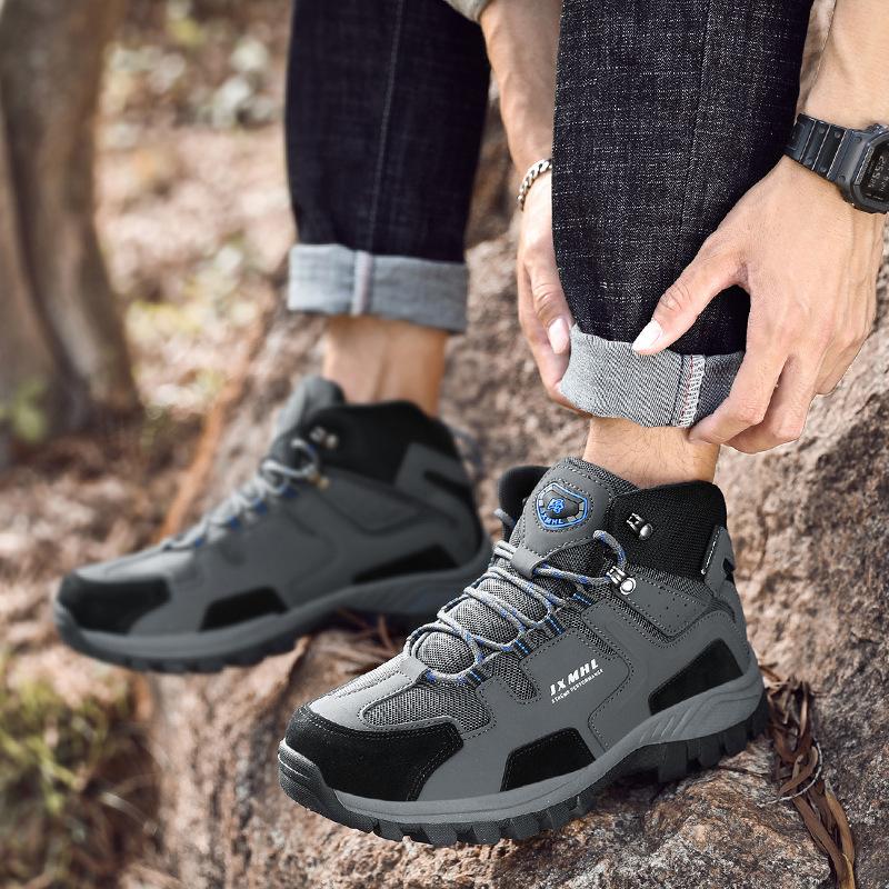 Autumn and Winter Large Size Breathable Hiking Shoes Men's Cross-border Hiking Shoes Outdoor Travel Shoes Casual Non-slip Thick-soled High-top Shoes
