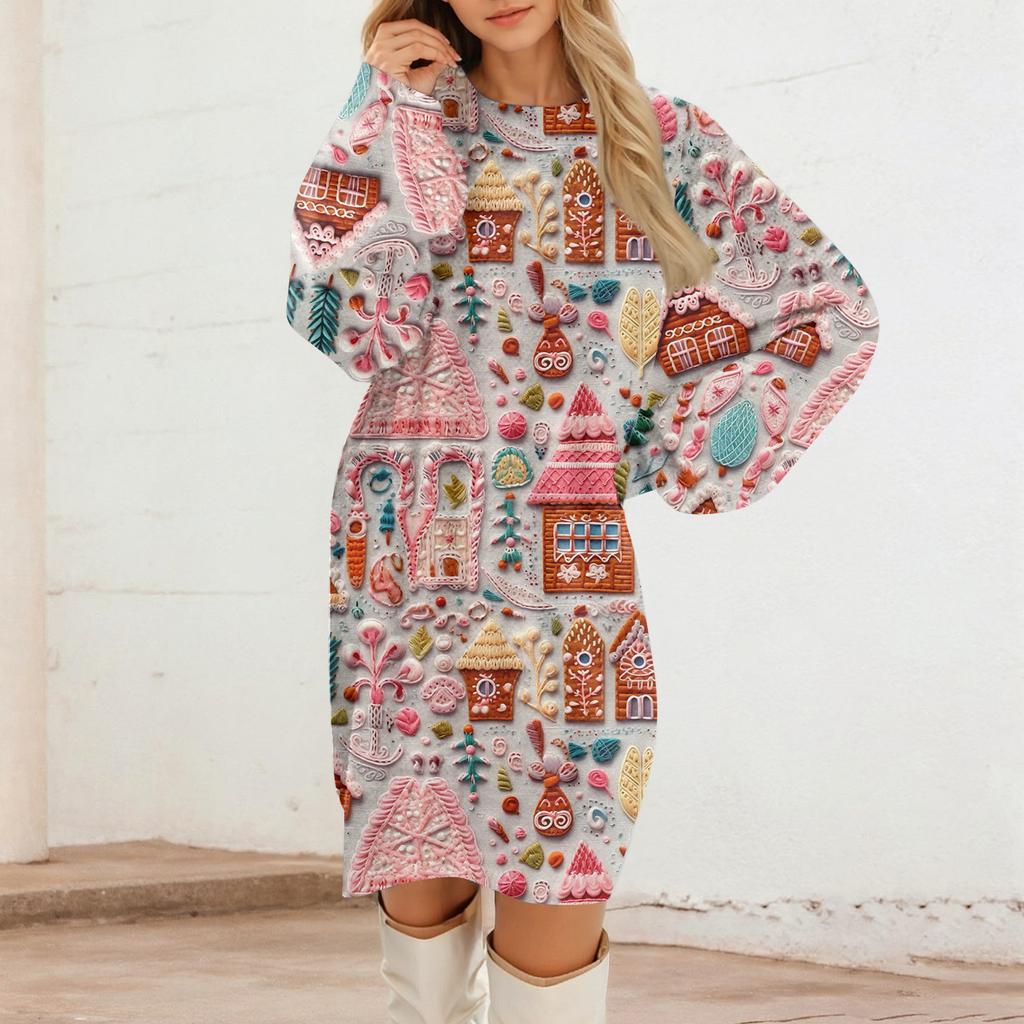 Women's Round Neck Casual Long Sleeve Plush Dresses