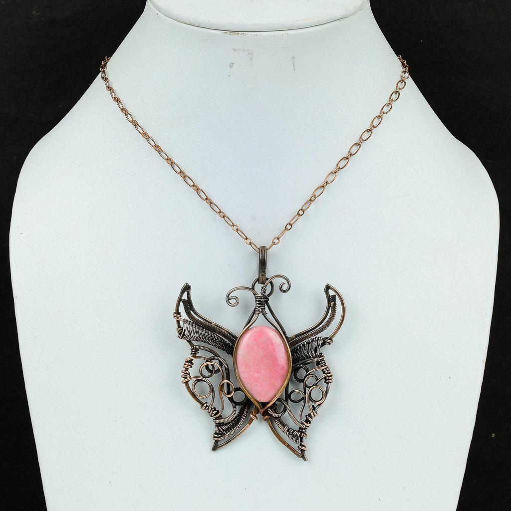 Подвеска Thulite, медная проволочная обертка, подвеска из настоящего драгоценного камня, бабочка, ювелирное изделие, подвеска ручной работы, медная проволочная обертка, ювелирное изделие, подарок для женщин