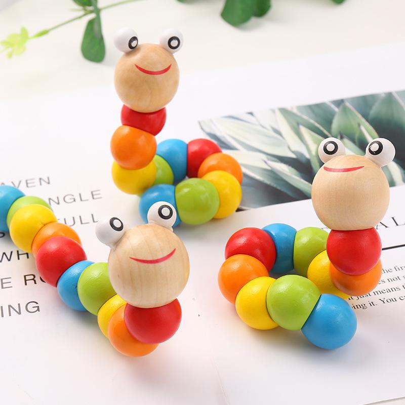 1pc Wooden Caterpillar Puppet Children Montessori Early Education Toys Adorable Learning Toy for Boy Girl Birthday Gift TMZ