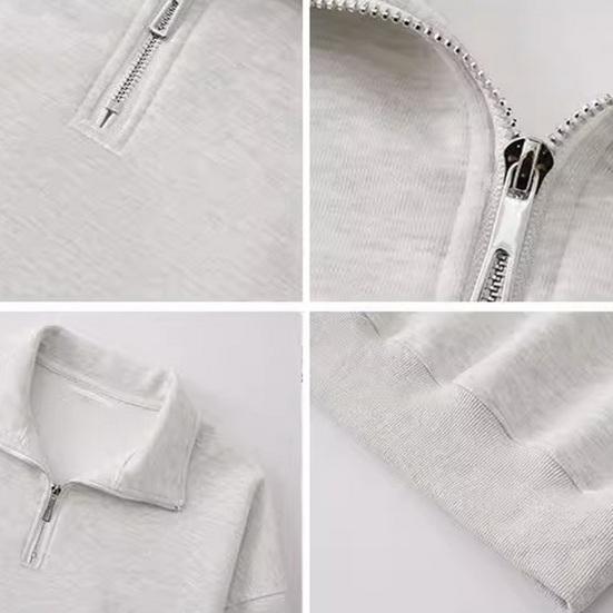 Men's Lapel Sweatshirt Casual Zip Collar Long Sleeve Pullover Loose Fit Solid Color Top for Streetwear Sports Daily Wear