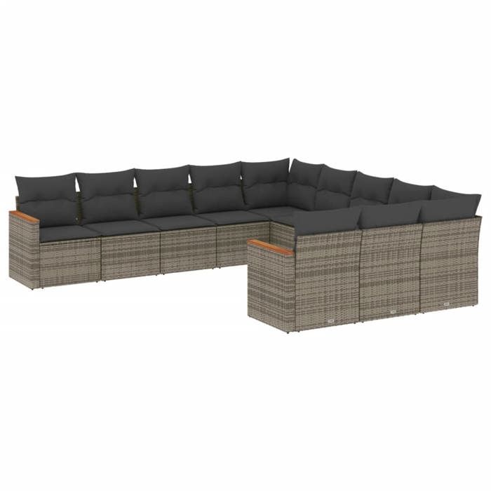 VidaXL Salon de Jardin avec Coussins 11 pcs, Canapés de Terrasse, Ensemble de Meubles de Patio, Mobilier d'Extérieur, Gris 3226431