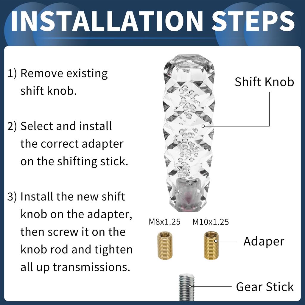 INFINAUTO Ручка переключения передач для автомобиля 15 см Универсальная автоматическая и механическая ручка переключения передач с 2 адаптерами Акриловая белая 1 комплект