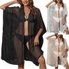 Women's Beachwear Vacation Cover-up Mesh Patchwork Shirt Collar Irregular Dress Loose Solid Color Cover-up