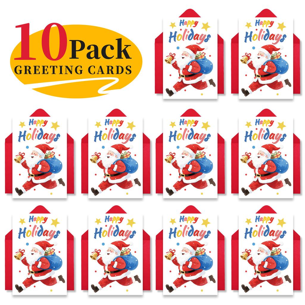 Набор из 10 рождественских поздравительных открыток с конвертами, мультяшные рождественские открытки с Санта-Клаусом для праздничных пожеланий и подарков
