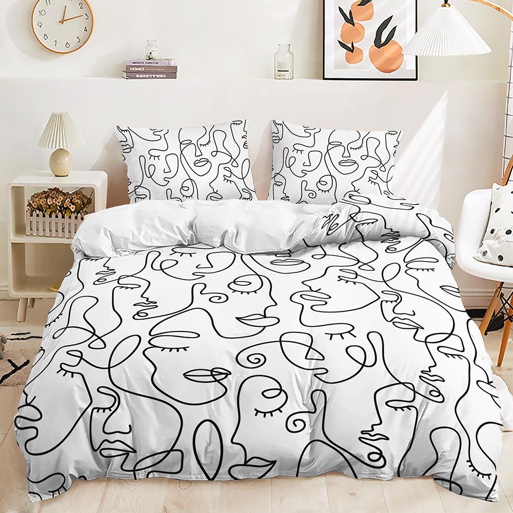 Пододеяльник в черно-белую полоску, наволочка, комплект из трех предметов, постельное белье, простой стиль