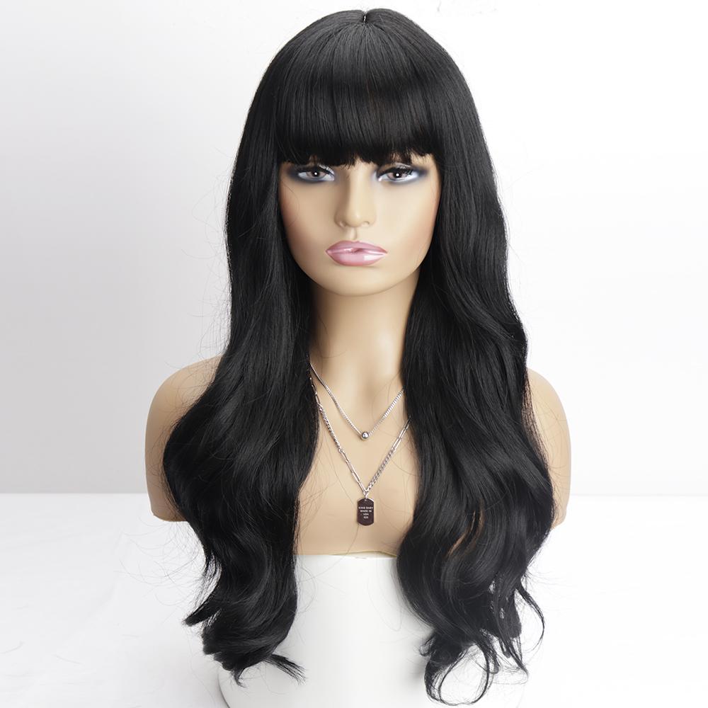 MISS WIG Длинный розовый волнистый парик омбре с челкой, черный, коричневый, косплей, натуральный синтетический парик из термостойкого волокна для женщин