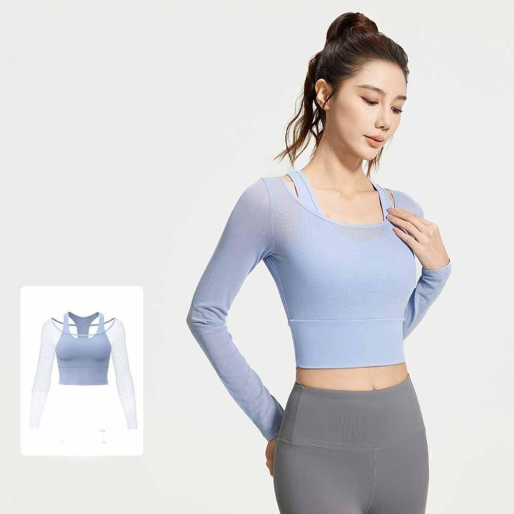 Mesh Splicing Yoga Shirts Long Sleeved Women Sports Top Fitness Yoga Top Fitness Clothes