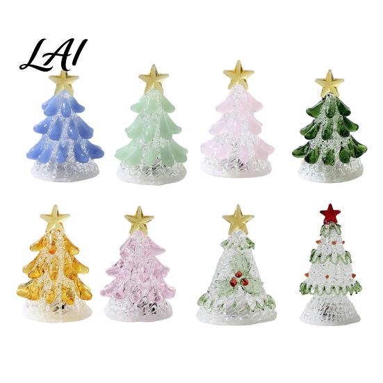 Handmade Crystal Figurine Glass Christmas Tree Lighted Figurine Mini Luminous Xmas Clear with Gold Star Night Light Art Tabletop Holiday Decoration
