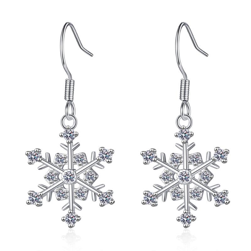 Fashionable New Style Earrings Diamond-mounted Rear Hanging Women's Snowflake Earrings Hexagonal Christmas Gift