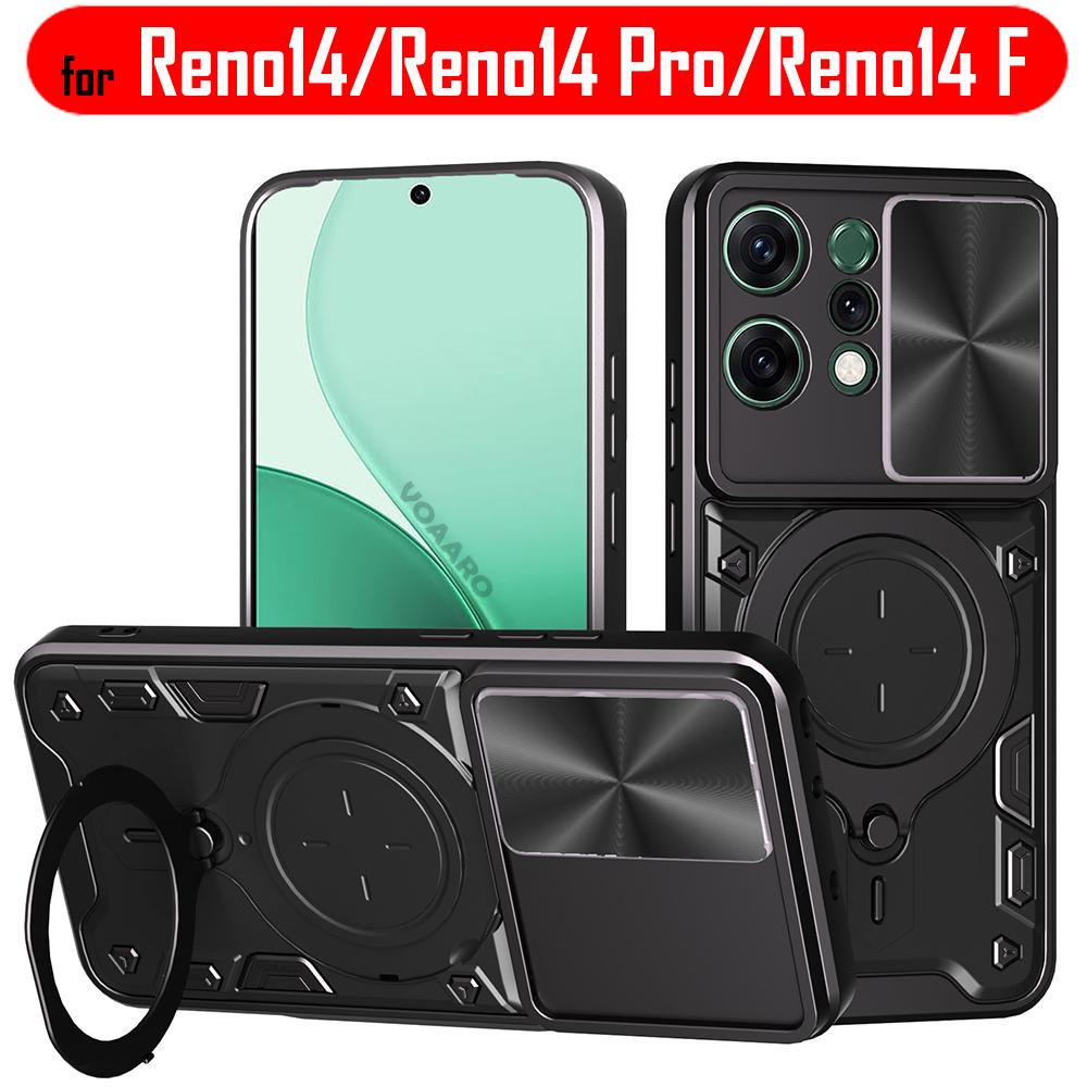 Чехол-слайдер для камеры для OPPO Reno14 Pro Чехол для OPPO Reno 14 Pro Reno14 F Чехол с магнитной подставкой-кольцом